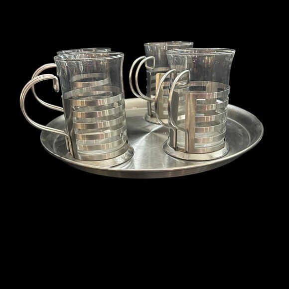 Mid-Century Modern Glass & Stainless Steel Coffee Tea Set – 7-Piece MOD Design - Picture 3 of 16